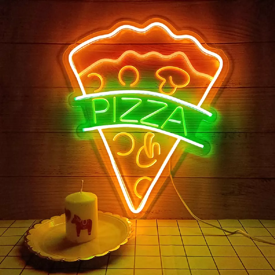 Wholesale Acrylic Led Neon Light Battery Powered  Rolling Stones Pizza Neon Sign