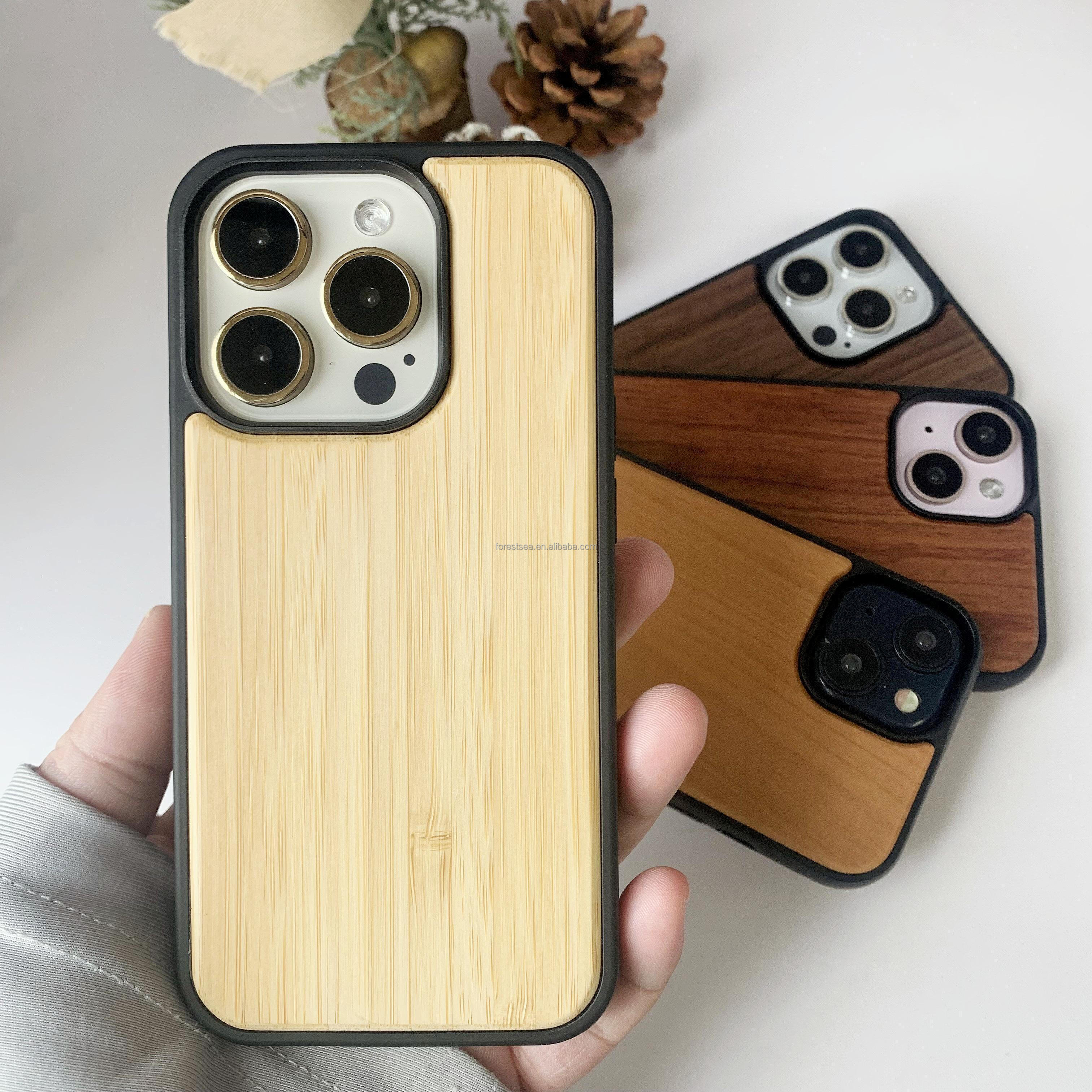 Bamboo Wood Phone Cover For iPhone 14 Skin-friendly Wooden Mobile Phone Case For iPhone 15 14 Natural Real Wood Cell Phone Case