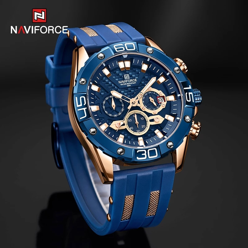 NAVIFORCE NF8019T new design blue made in prc men hour low price Rubber strap waterproof watch 3 dials Luminous sports watch set