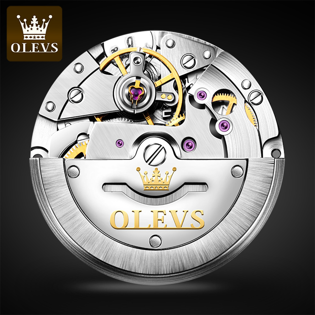 OLEVS 6666 unique golden gents mechanical watch stainless steel band water proof date display old business wrist watch