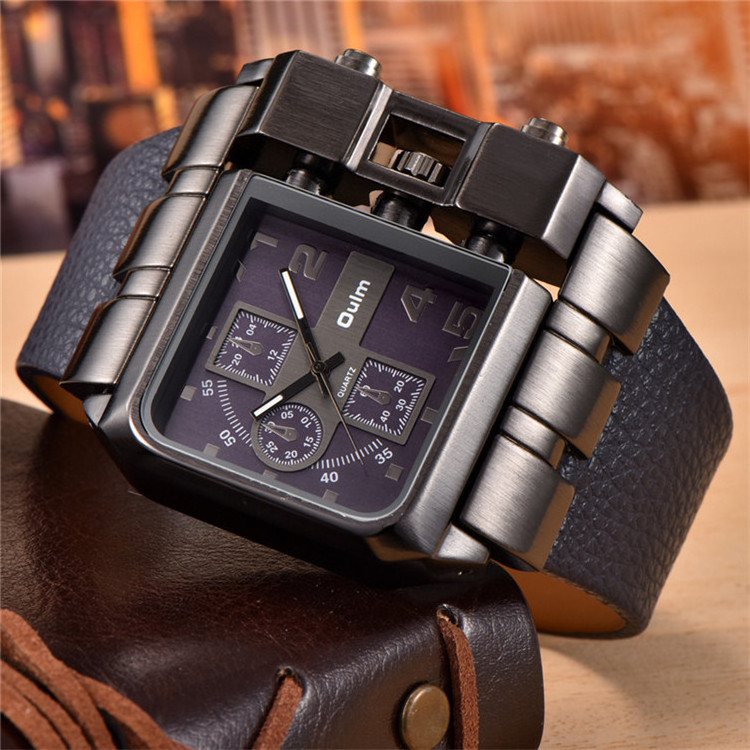 Oulm Exaggerated Large Big Watches Men Luxury Brand Unique Designer Quartz Watch Male Heavy Full Steel Leather Strap Wrist Watch