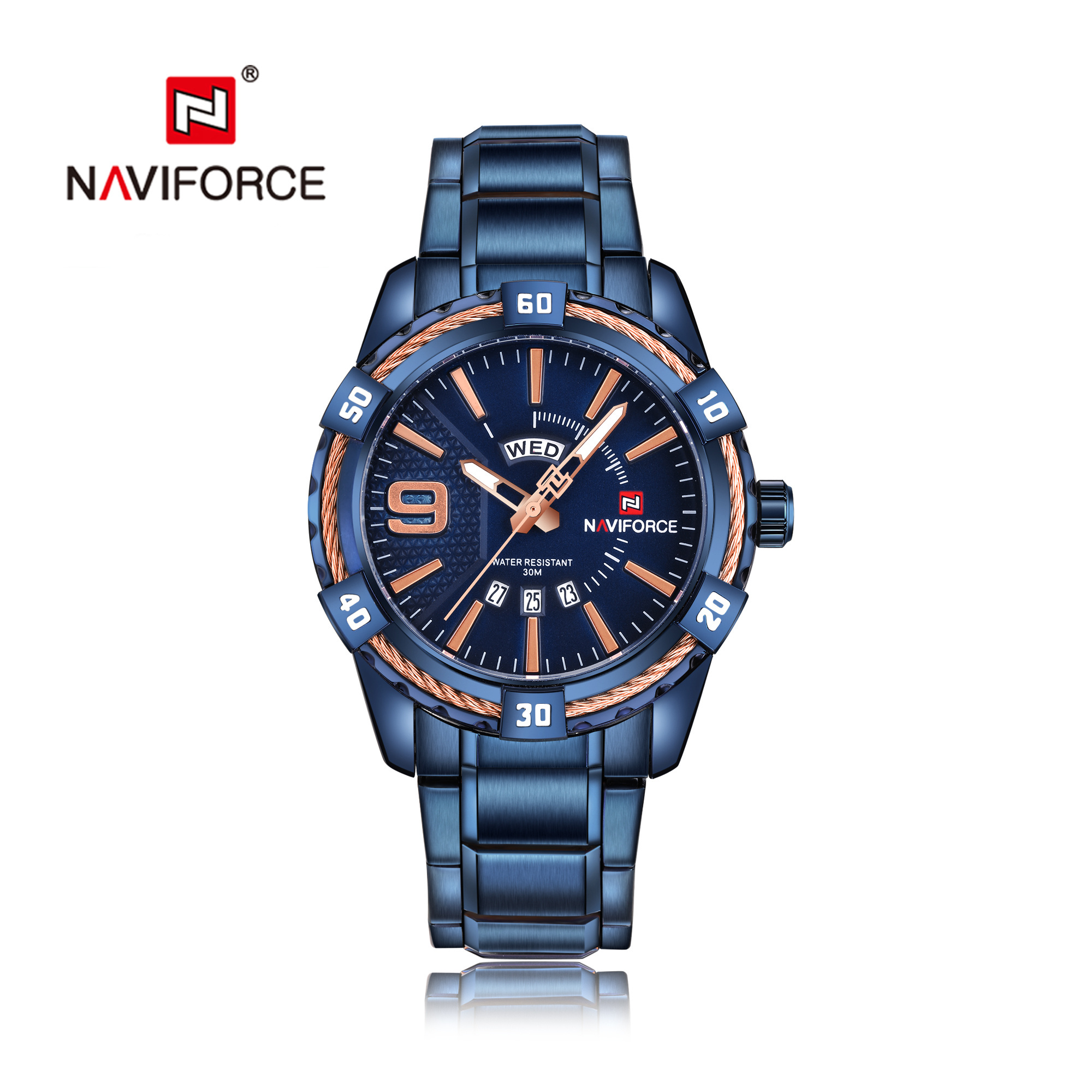 NAVIFORCE 9117 S blueLuxury Sports Watches Men Waterproof Full Steel Quartz Watch Man Black western Hip-hop wrist watch