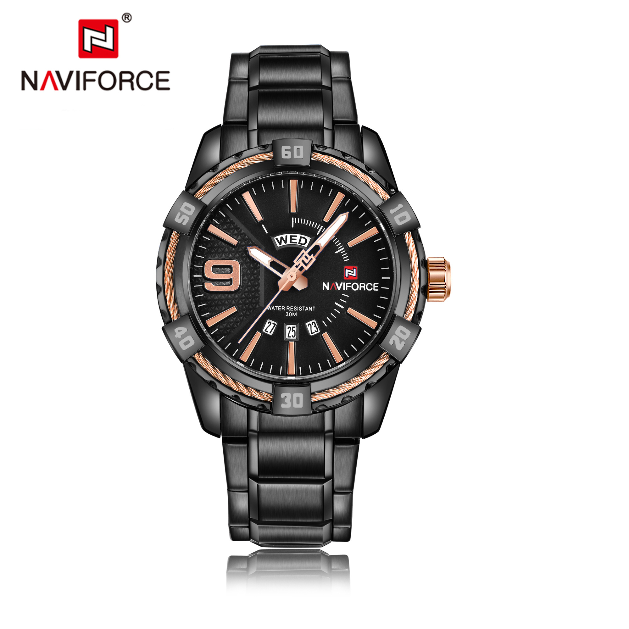 NAVIFORCE 9117 S blueLuxury Sports Watches Men Waterproof Full Steel Quartz Watch Man Black western Hip-hop wrist watch