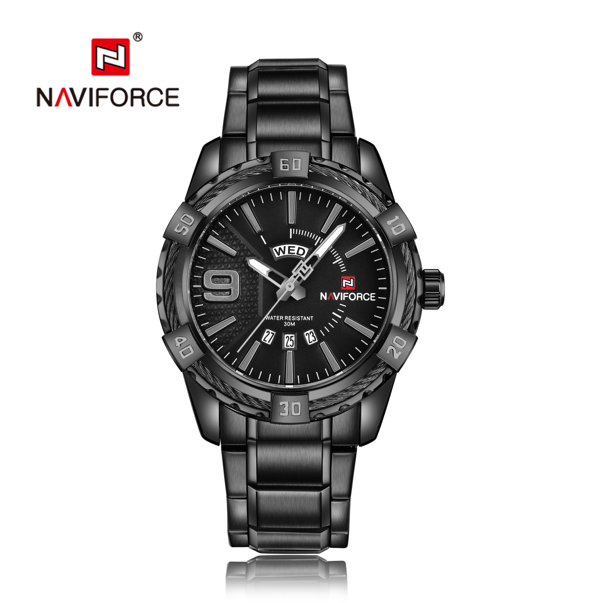 NAVIFORCE 9117 S blueLuxury Sports Watches Men Waterproof Full Steel Quartz Watch Man Black western Hip-hop wrist watch