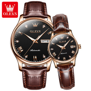 OLEVS Luxury Genuine Watch 2022 New Fashion Casual Couple Watches Mechanical Watch Luminous Waterproof Leather Strap Couple 9932