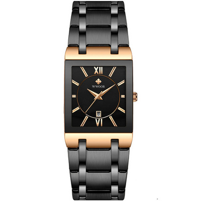 WWOOR 8858 Men Gold Watch Quartz Stainless Steel Waterproof Wristwatches Business Men Square Sport Watch High Quality BestSuppliers