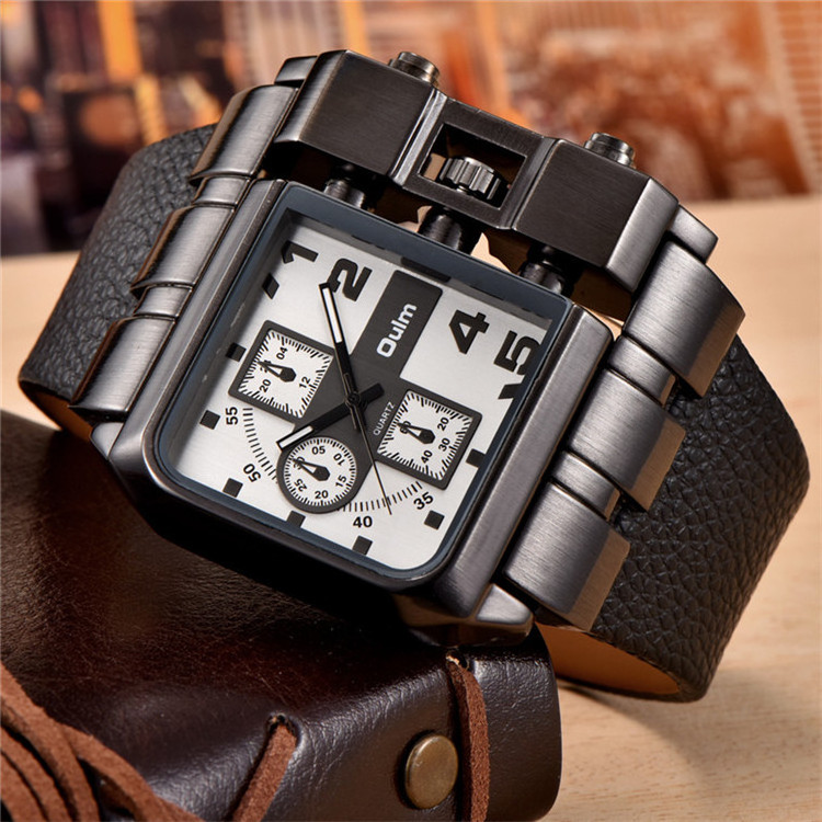 Oulm Exaggerated Large Big Watches Men Luxury Brand Unique Designer Quartz Watch Male Heavy Full Steel Leather Strap Wrist Watch