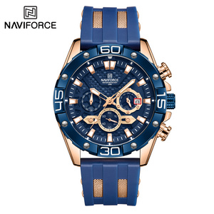 NAVIFORCE NF8019T new design blue made in prc men hour low price Rubber strap waterproof watch 3 dials Luminous sports watch set