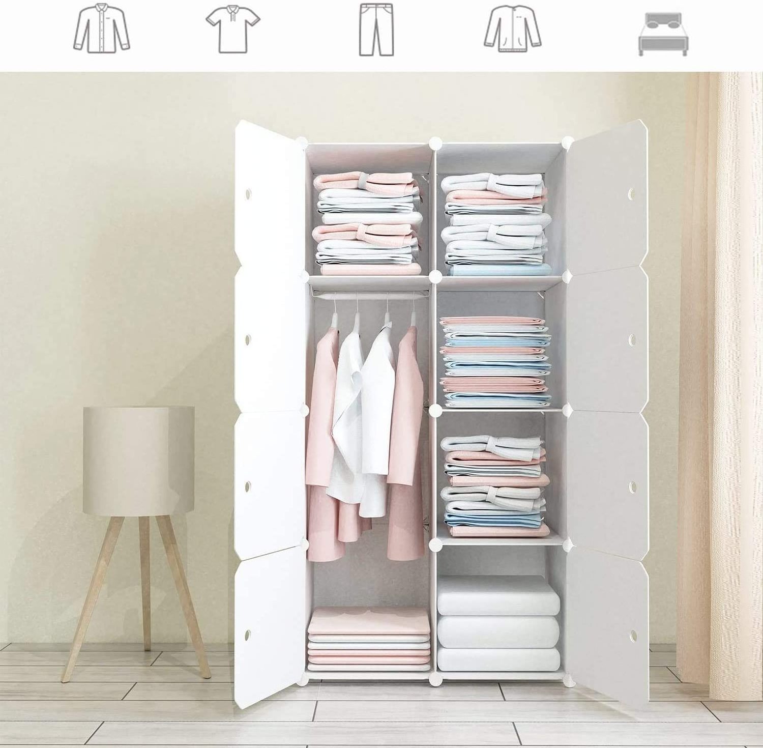 Wood Pattern Portable Wardrobes Closet for Hanging Clothes Combination Armoire Modular Cabinet for Space Saving for Books Toys