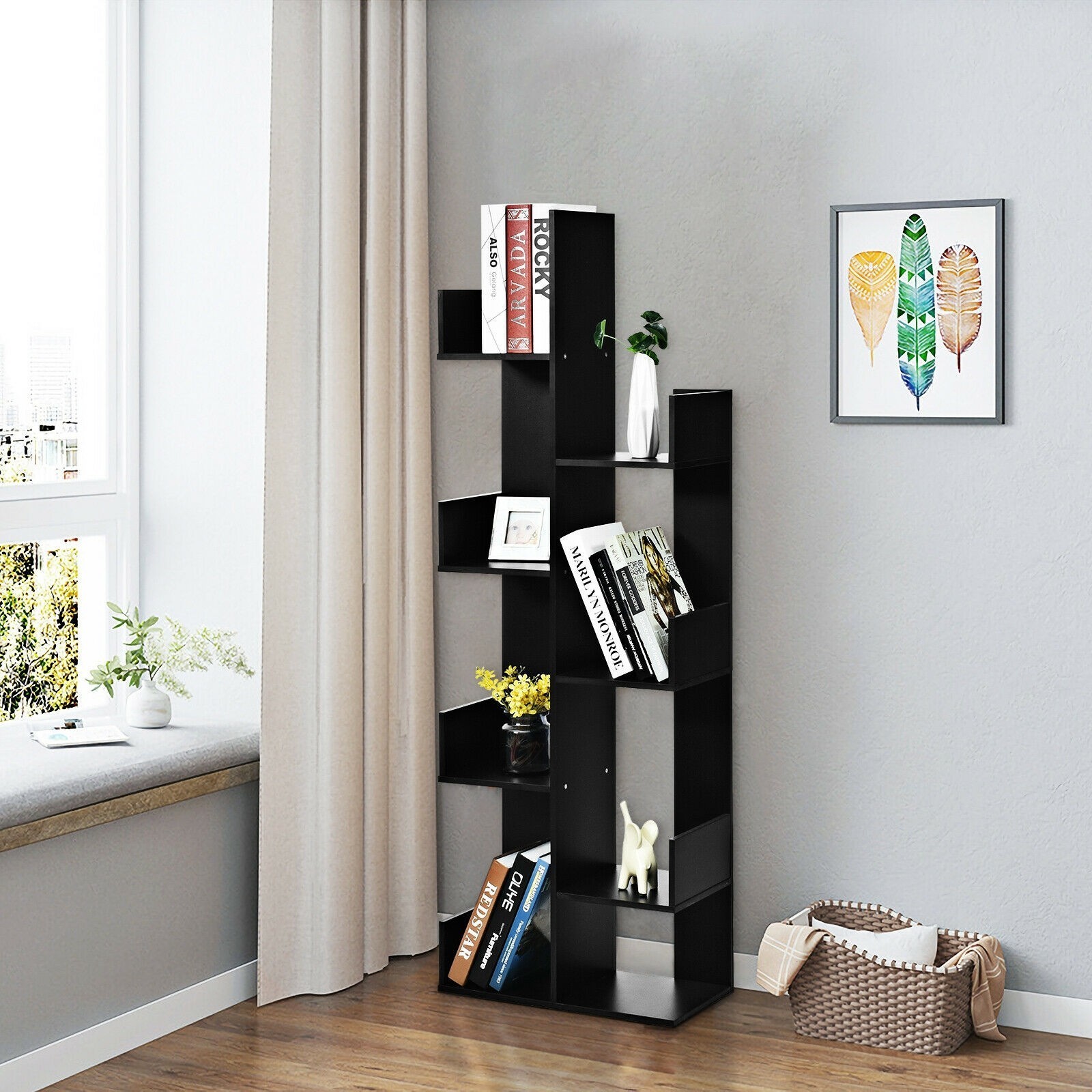 2021Modern wood bookshelf 8-story open storage bookcase novel book shelves for home and office furniture