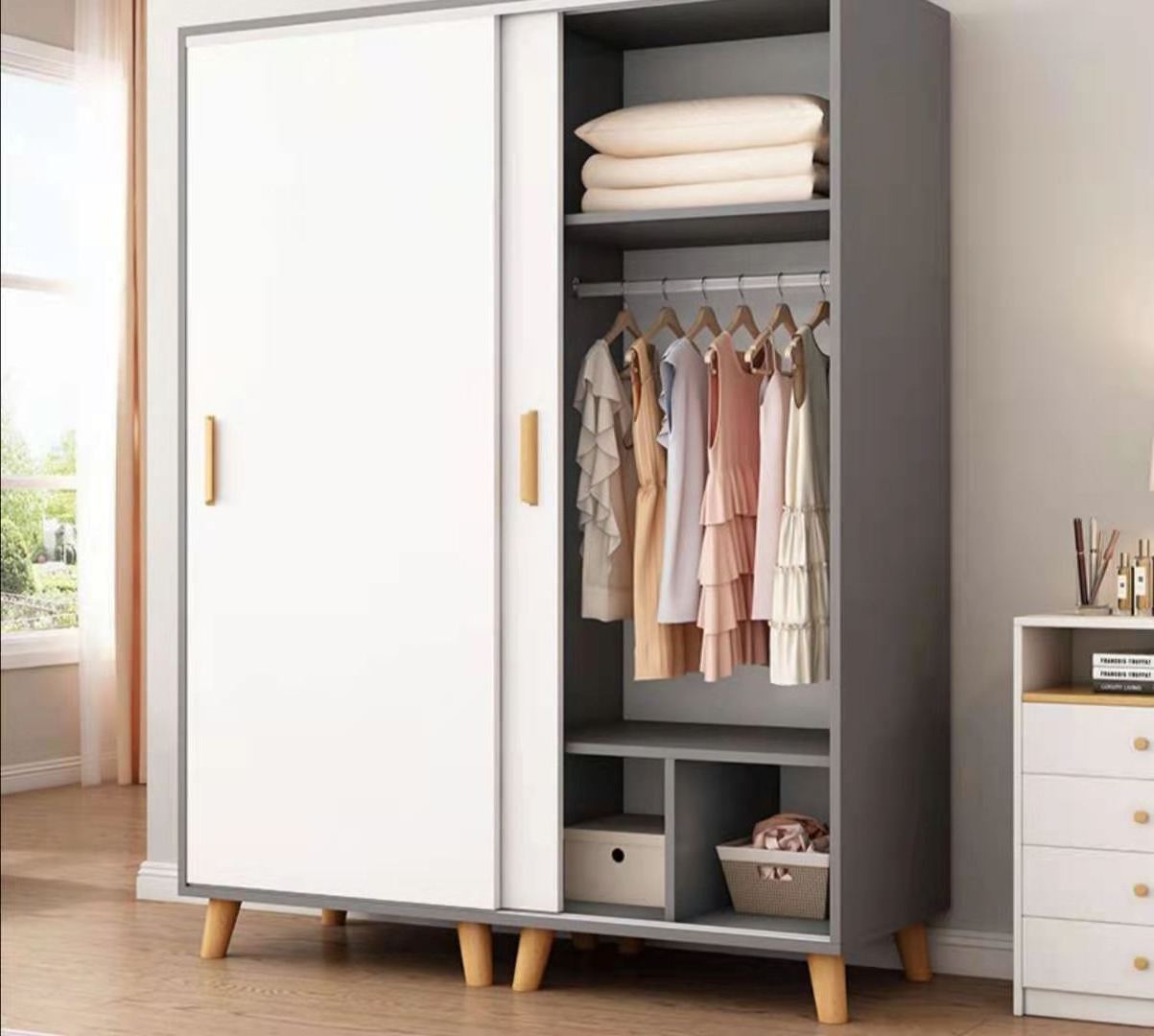 Stable and Durable Wardrobe Bedroom Storage Cabinet for Hanging Clothes for Space Saving Storage Organizer Cube