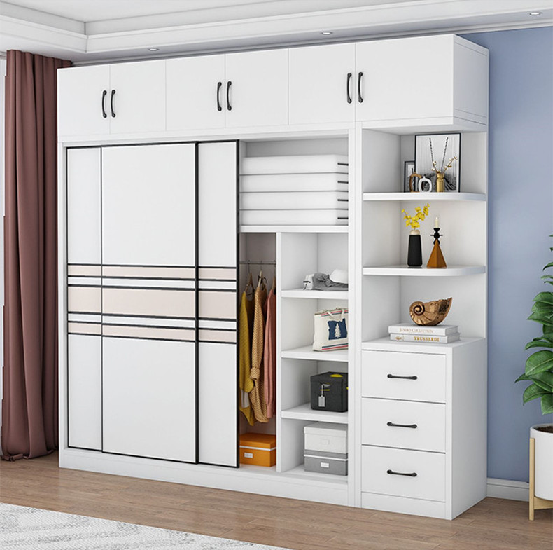 Wardrobe solid wood sliding door locker simple modern economical large wardrobe