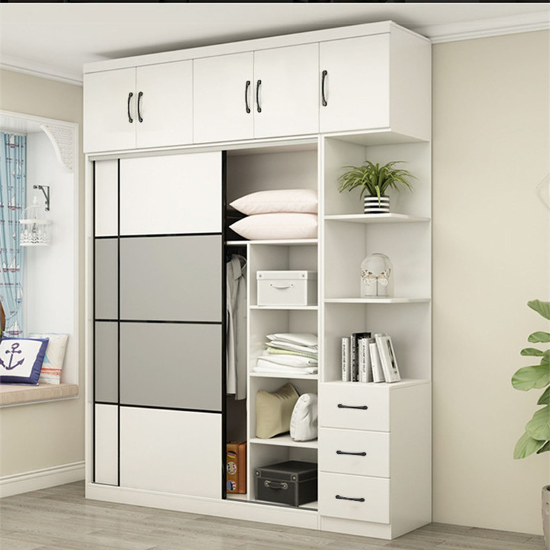 Wardrobe solid wood sliding door locker simple modern economical large wardrobe