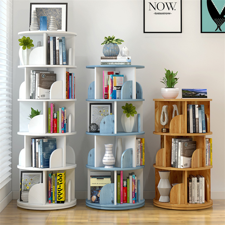 round open modern 4 tier 360 rotating swivel Stackable kids book shelf bookshelf bookcases