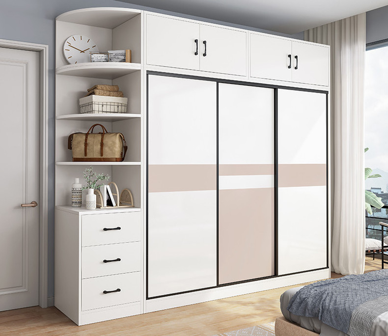 Sliding door wardrobe home bedroom wooden cabinet solid wood sliding door coat cupboard