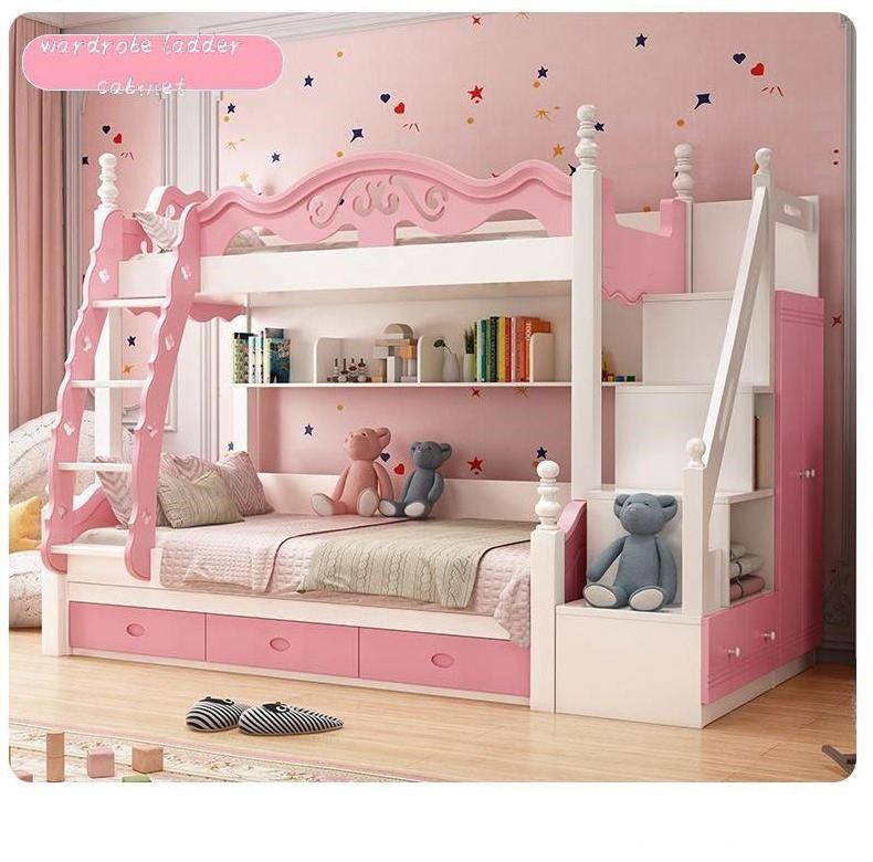 Hello Kitty Princess bunk bed small apartment solid wood foot slide children bed