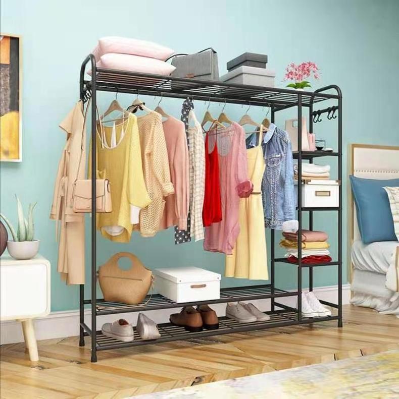 Heavy Duty Rolling Garment Drying Rack Clothes Hanger 2-Tiers Wire Shelving W/ Double Rods & Lockable Wheels - Hold Up to 400Lbs