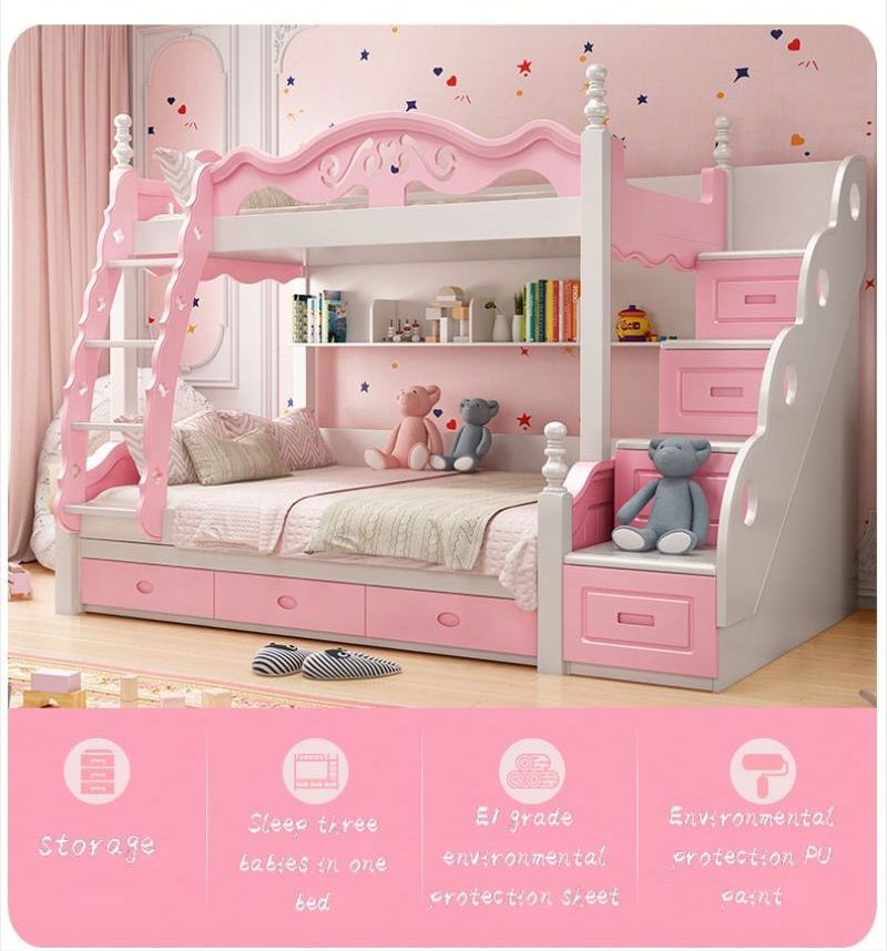 Hello Kitty Princess bunk bed small apartment solid wood foot slide children bed