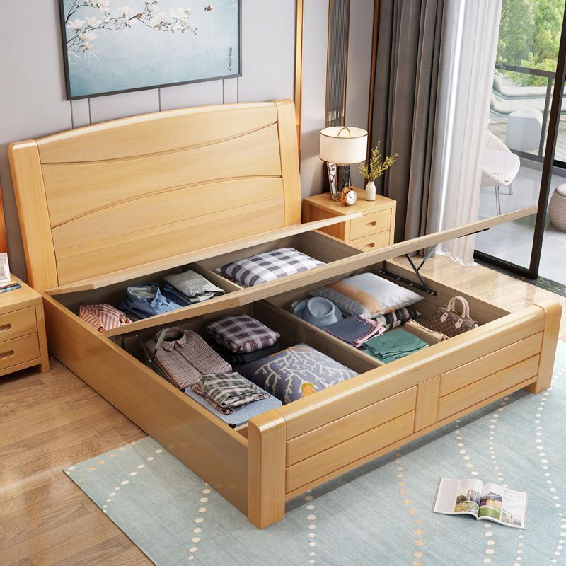 Fashion simple all solid wood double bed master bedroom Chinese double bed