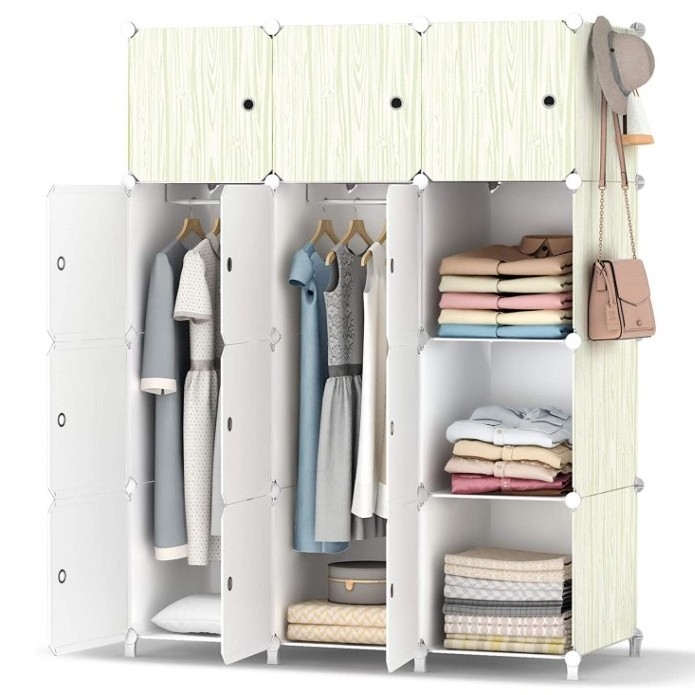 Portable Closet Wardrobes with Clothes Hanging Rod, Closet Organizers and Storage Shelves Cabinet Armoire for Bedroom