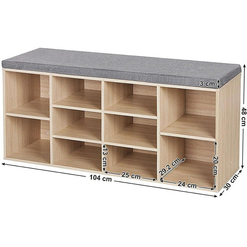 Wooden Cube Shoe Rack Storage Cabinet Bench with Seat Cushion Organizer Shelf for Home Furniture