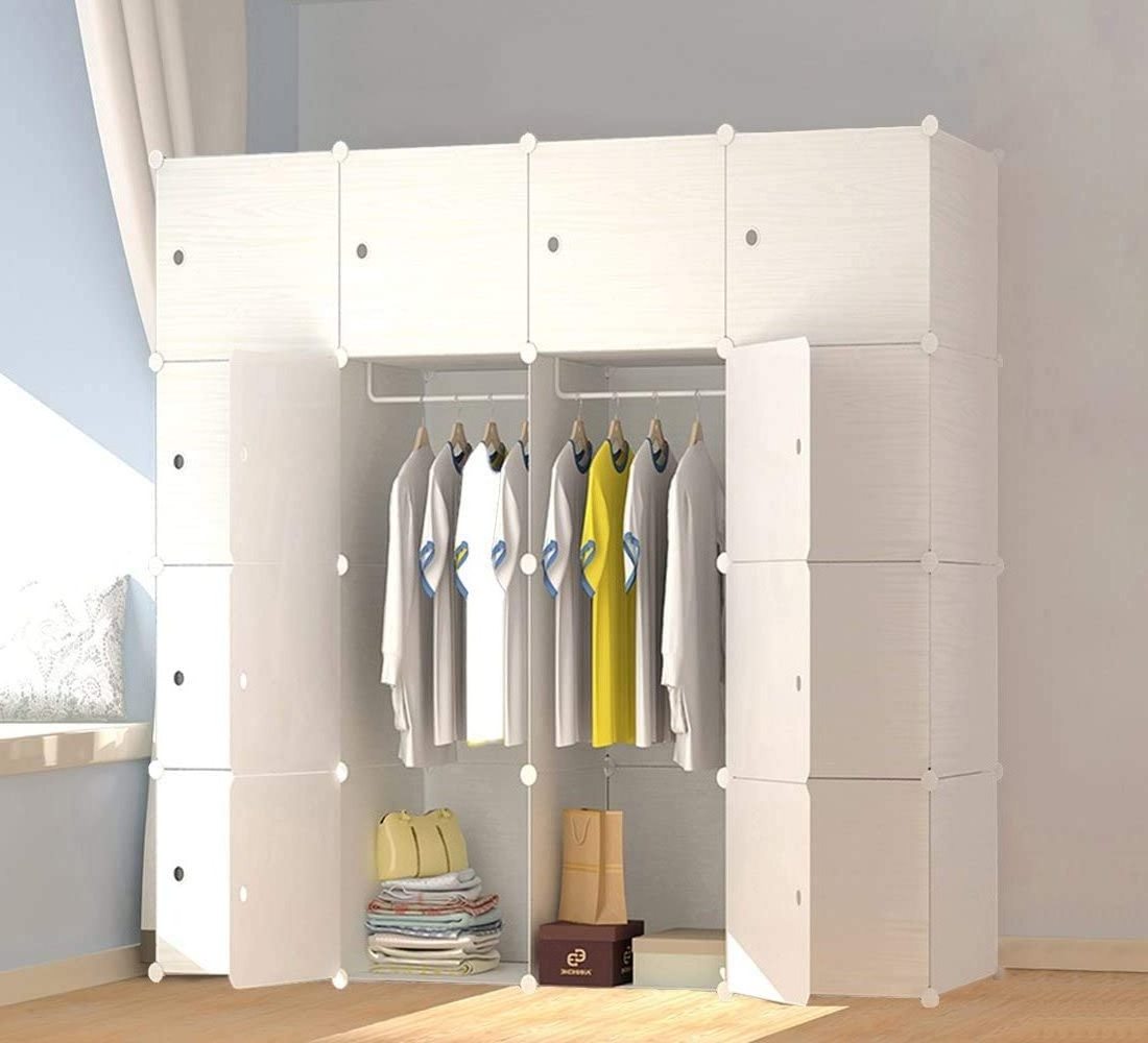 Wood Pattern Portable Wardrobes Closet for Hanging Clothes Combination Armoire Modular Cabinet for Space Saving for Books Toys