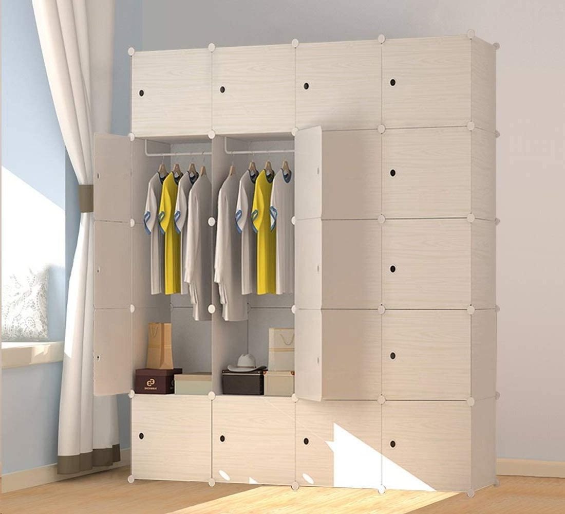 Wood Pattern Portable Wardrobes Closet for Hanging Clothes Combination Armoire Modular Cabinet for Space Saving for Books Toys