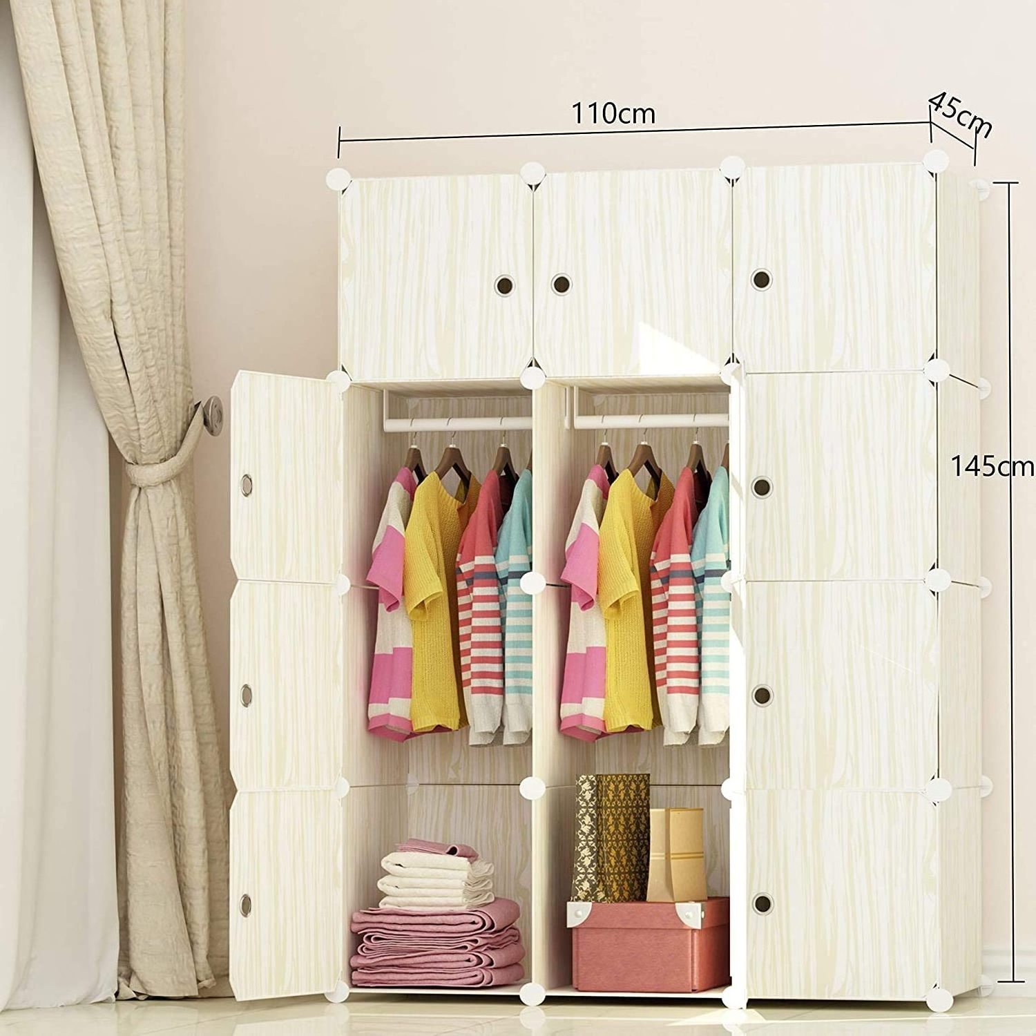 Portable Closet Wardrobes with Clothes Hanging Rod, Closet Organizers and Storage Shelves Cabinet Armoire for Bedroom