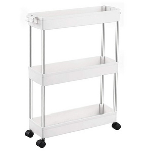 3 Tier Slim Storage Cart Mobile Shelving Unit Organizer Slide Out Storage Rolling Utility Cart Tower Rack for Kitchen Bathroom