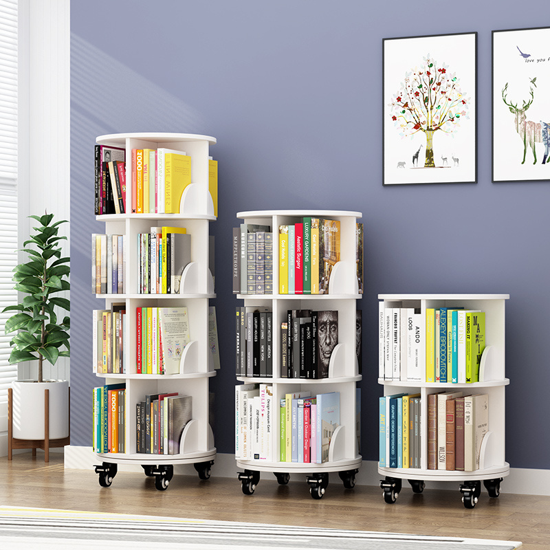 round open modern 4 tier 360 rotating swivel Stackable kids book shelf bookshelf bookcases