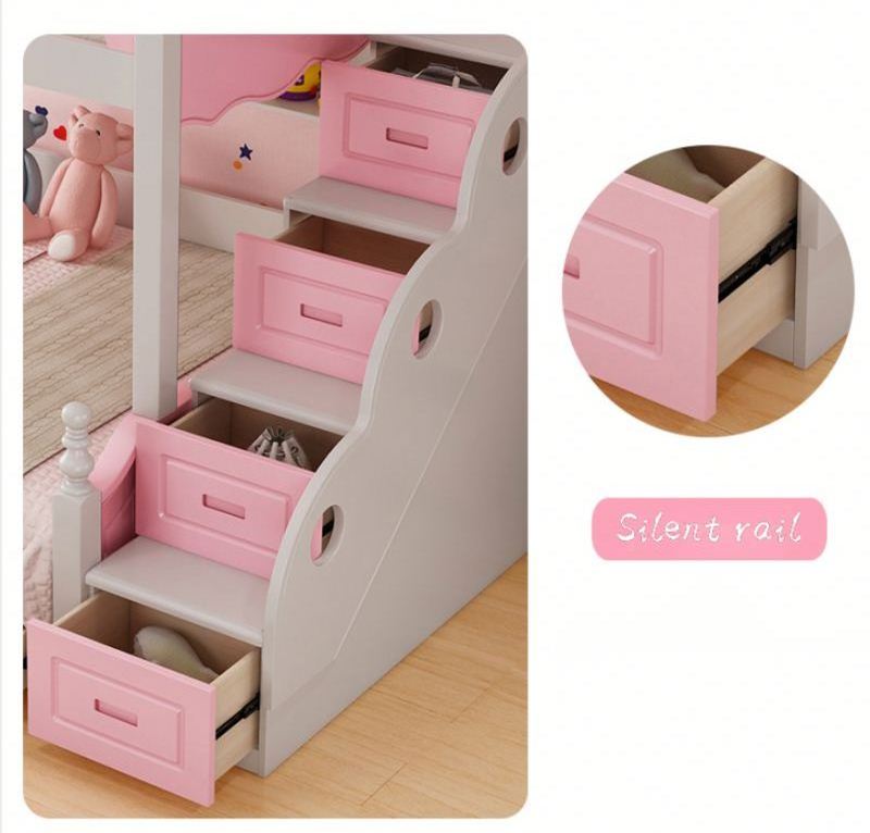 Hello Kitty Princess bunk bed small apartment solid wood foot slide children bed