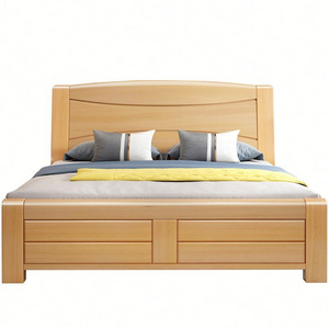 Fashion simple all solid wood double bed master bedroom Chinese double bed