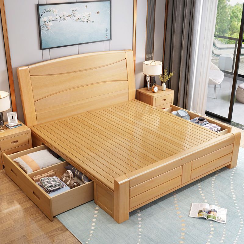 Fashion simple all solid wood double bed master bedroom Chinese double bed