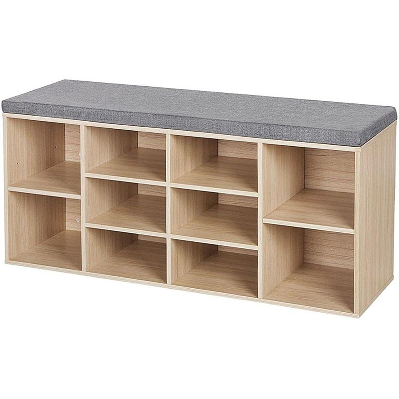 Wooden Cube Shoe Rack Storage Cabinet Bench with Seat Cushion Organizer Shelf for Home Furniture