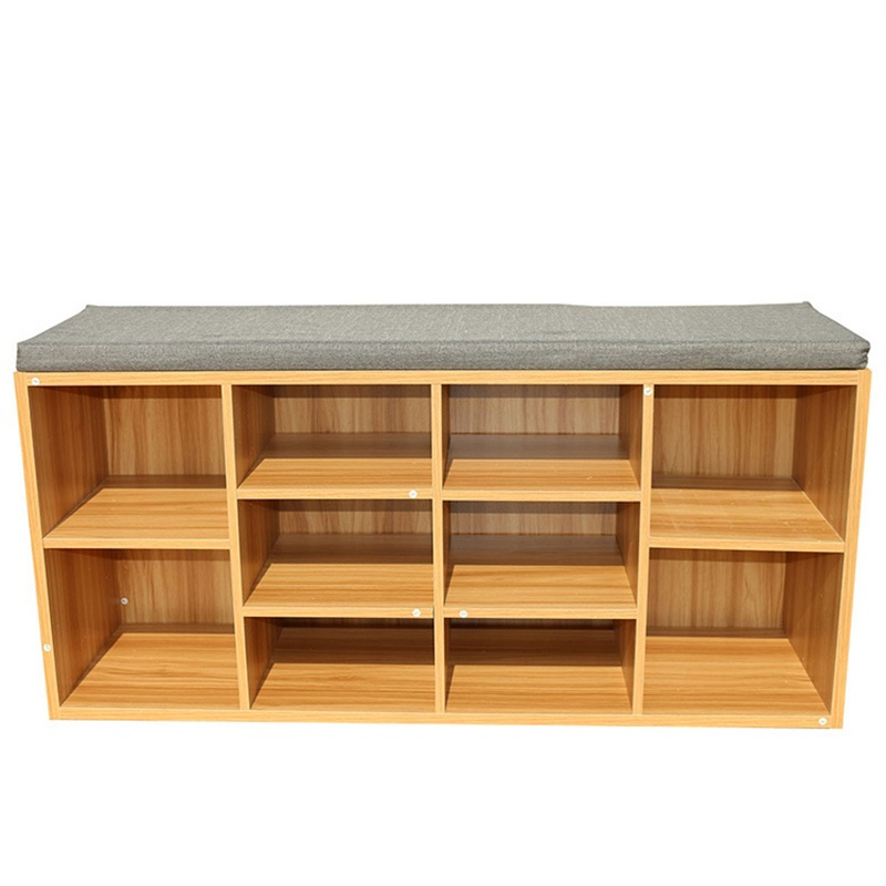 Wooden Cube Shoe Rack Storage Cabinet Bench with Seat Cushion Organizer Shelf for Home Furniture