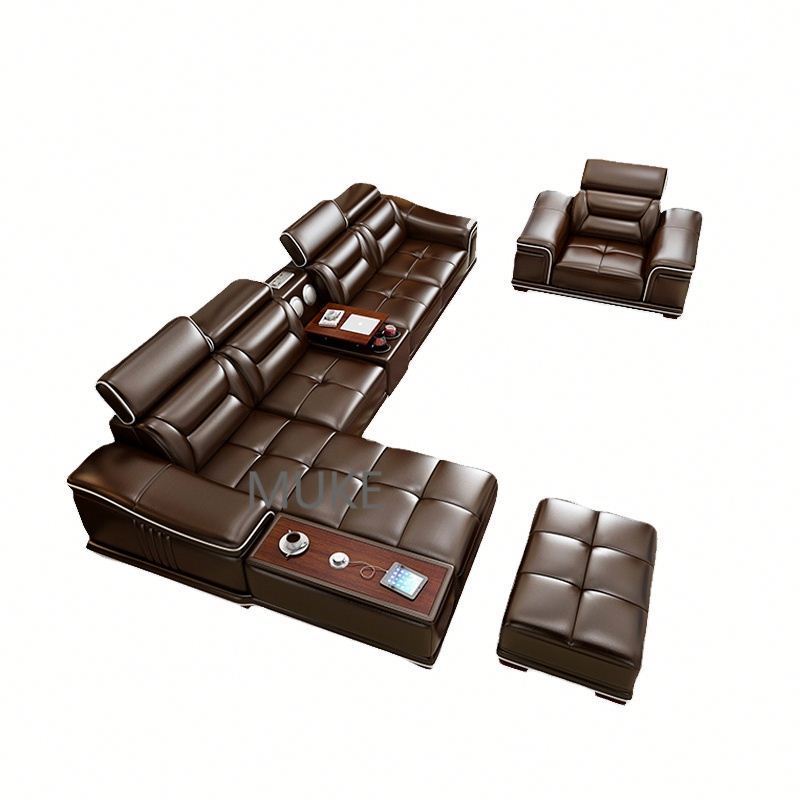 Leather sofa simple modern furniture chaise corner smart sofa set