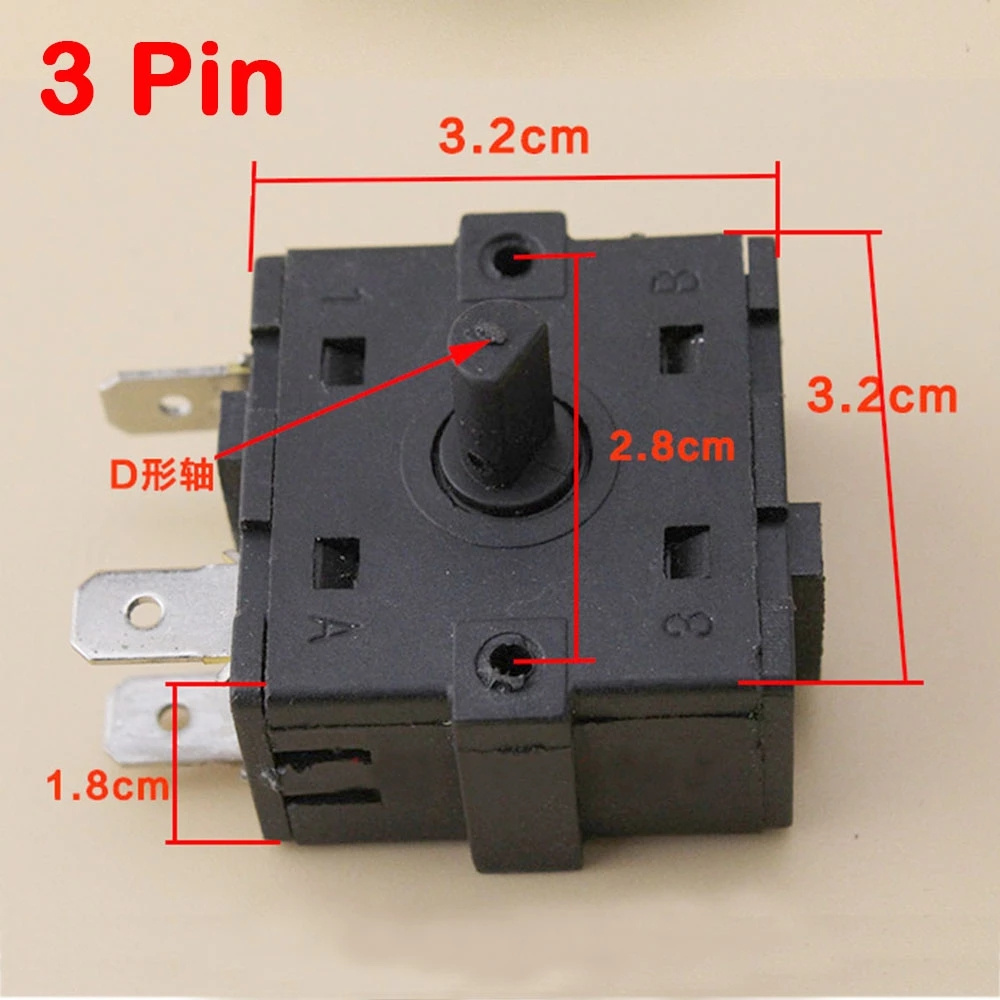 Electric Room Heater Gear Knob Switch 3Pin 5Pin Rotary Switch Selector 3 4 Gear AC 250V 16A Temperature Control Switch