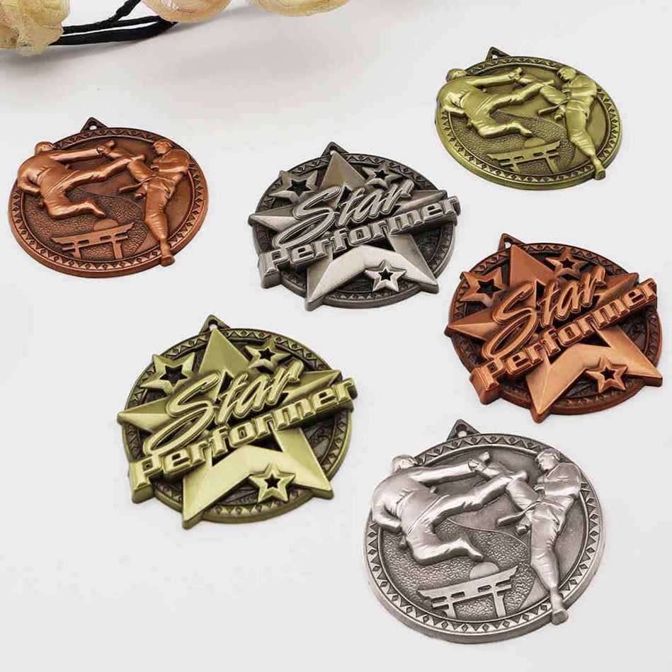 Metal Soccer 5K Running Medal Gold with Ribbon Sports Custom Sports Souvenir Medals and Trophies Fiesta Medal