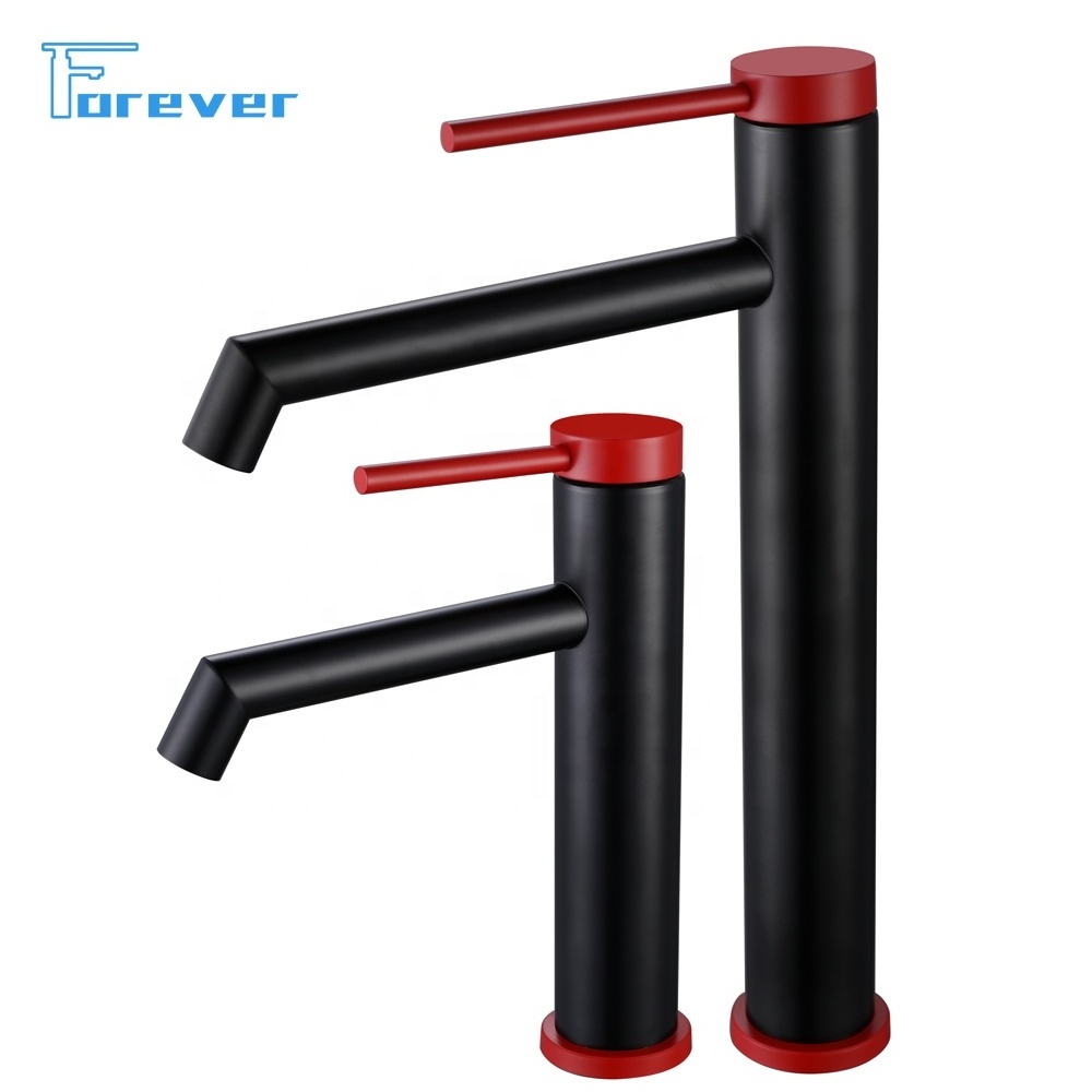 High quality colorful 304 Stainless Steel Basin faucet Hot and Cold Black Red Gray Mixer tap short and higher body