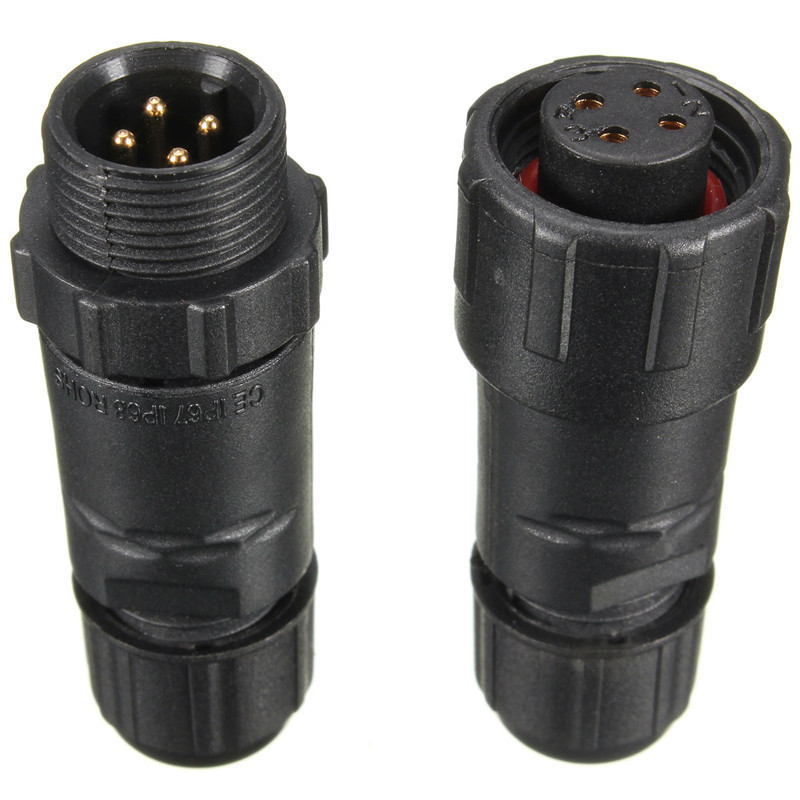 4 Pins Assembled IP68 Waterproof Grade Electrical Connector Plug Socket Black Docking Line Connector 20A 500V Adapter Screw Lock