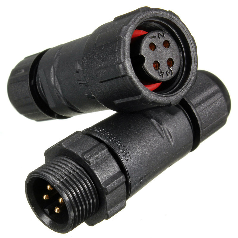 4 Pins Assembled IP68 Waterproof Grade Electrical Connector Plug Socket Black Docking Line Connector 20A 500V Adapter Screw Lock