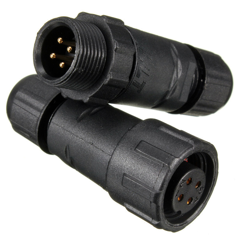 4 Pins Assembled IP68 Waterproof Grade Electrical Connector Plug Socket Black Docking Line Connector 20A 500V Adapter Screw Lock