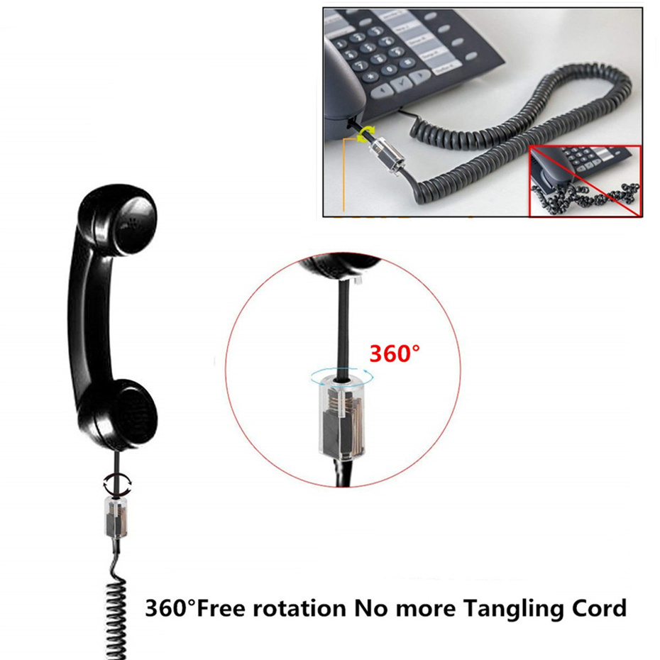 Universal RJ9 4P4C Telephone Cord Detangler 360 Degree Extended Rotating Anti-tangle Landline Swivel Adapter Cable Untangler