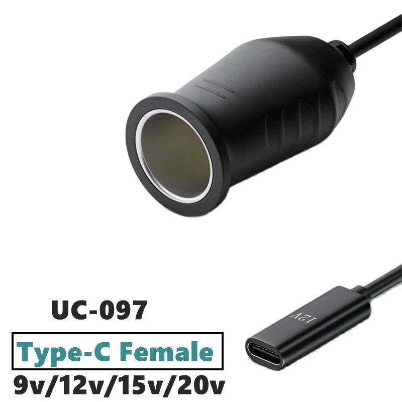 USB-C Type-c Male & Female Power Cable 100W 9v 12V 15V 20V PD fast charging For The cigarette lighter On-board vehicle charging