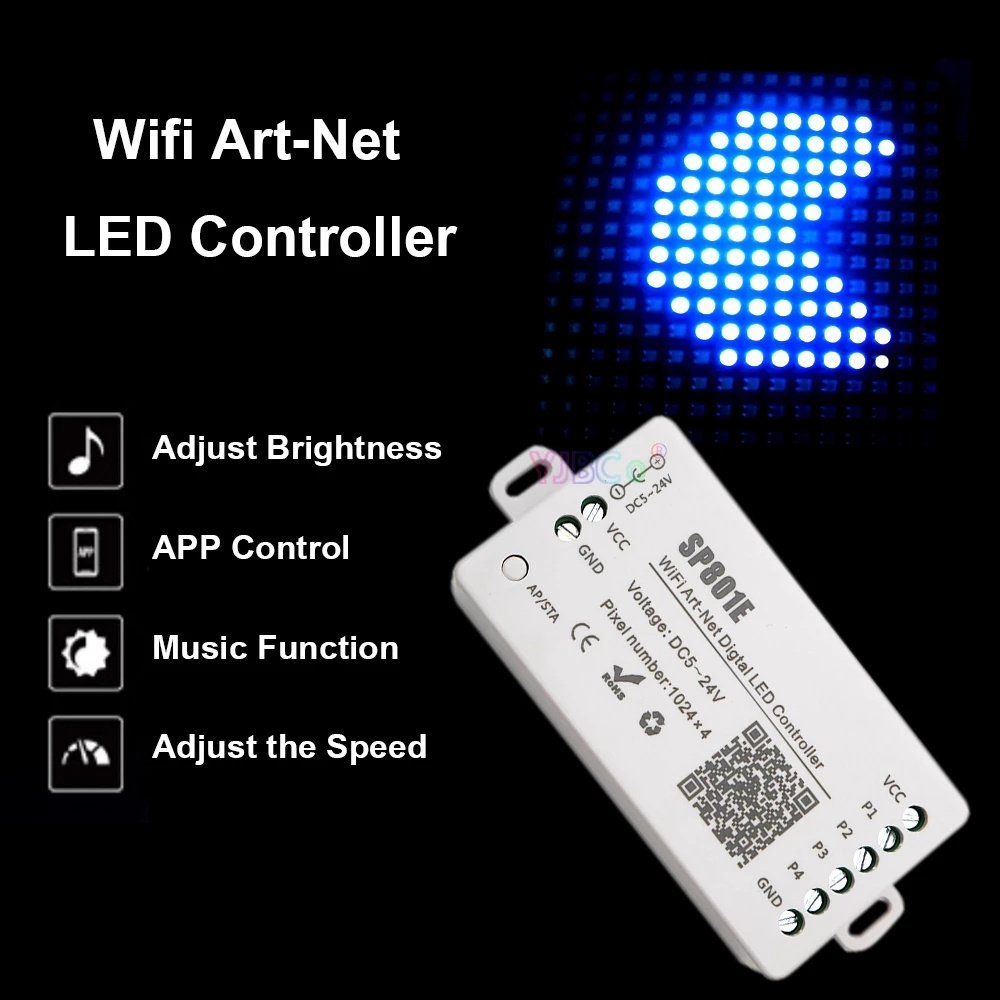 SP801E Wifi Art-Net Magic LED Controller 5-24V LED Matrix Panel Module WS2812B WS2811 Light Strip Dimmer APP Control iOS Android