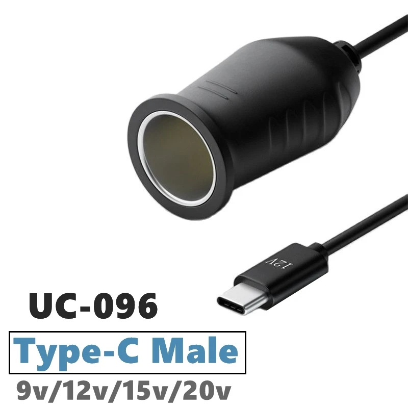 USB-C Type-c Male & Female Power Cable 100W 9v 12V 15V 20V PD fast charging For The cigarette lighter On-board vehicle charging