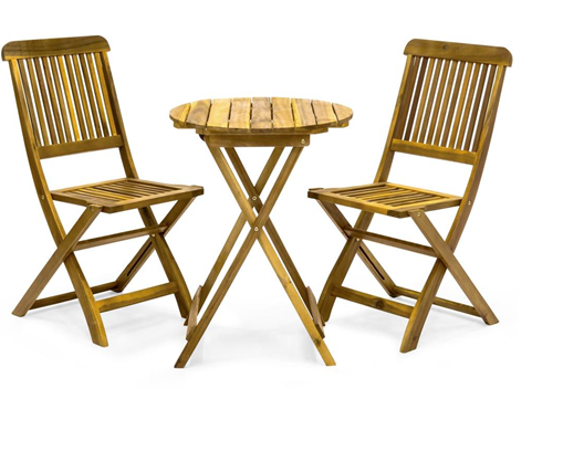 Outdoor Acacia wood bistro set includes a round table and 2 chairs, Vietnam acacia wooden furniture, outdoor furniture