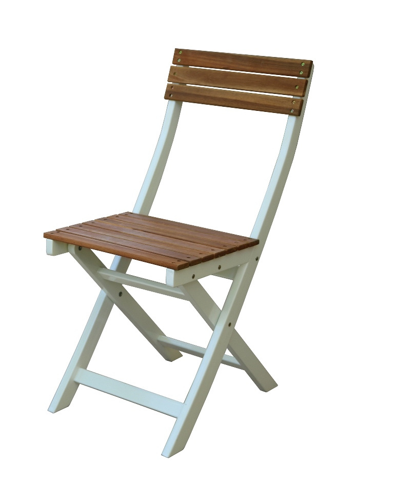 Set of Square Table and Folding Chairs, slats in Oil finish, white painted on legs