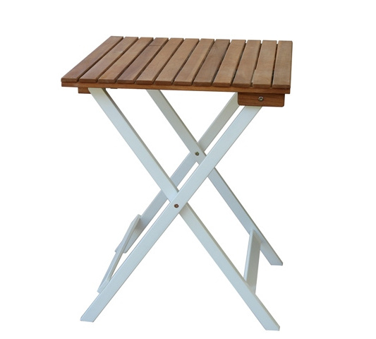 Set of Square Table and Folding Chairs, slats in Oil finish, white painted on legs