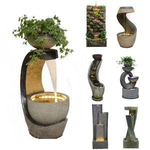 Hot Selling Garden Resin Outdoor Garden Waterfall Exterior Standing Water Features Indoor Office Fountain With Lights